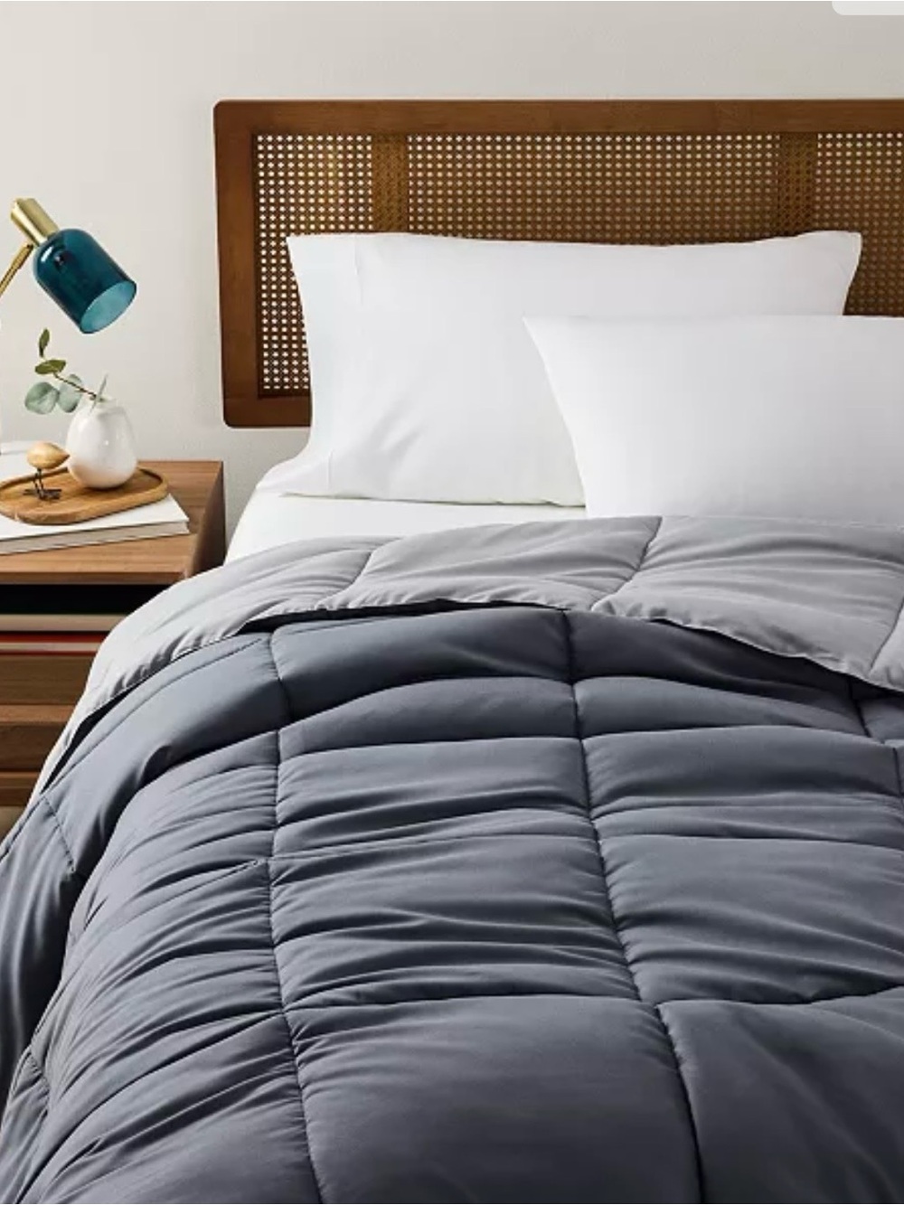 Plush Gray Reversible Comforter - Soft Microfiber Bedding. Twin